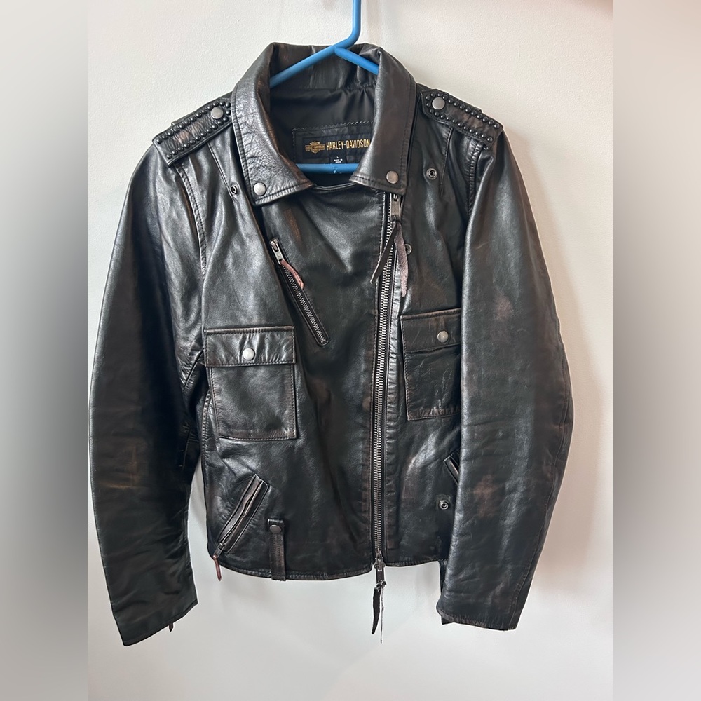 Harley-Davidson Women’s leather distressed look double-zipper jacket Size Large